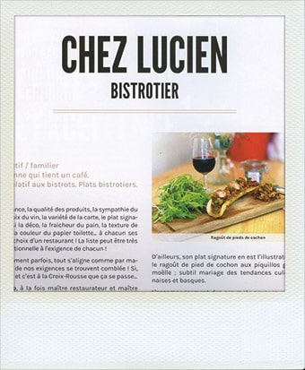 Avis restaurant Chez Lucien à la Croix-Rousse dans le magazine Sixty Nine